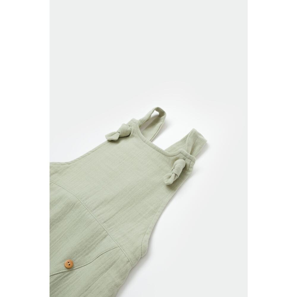 Organic Cotton Baby Overalls Green 9-12M GOTS Certified Romper - Picture 4 of 8